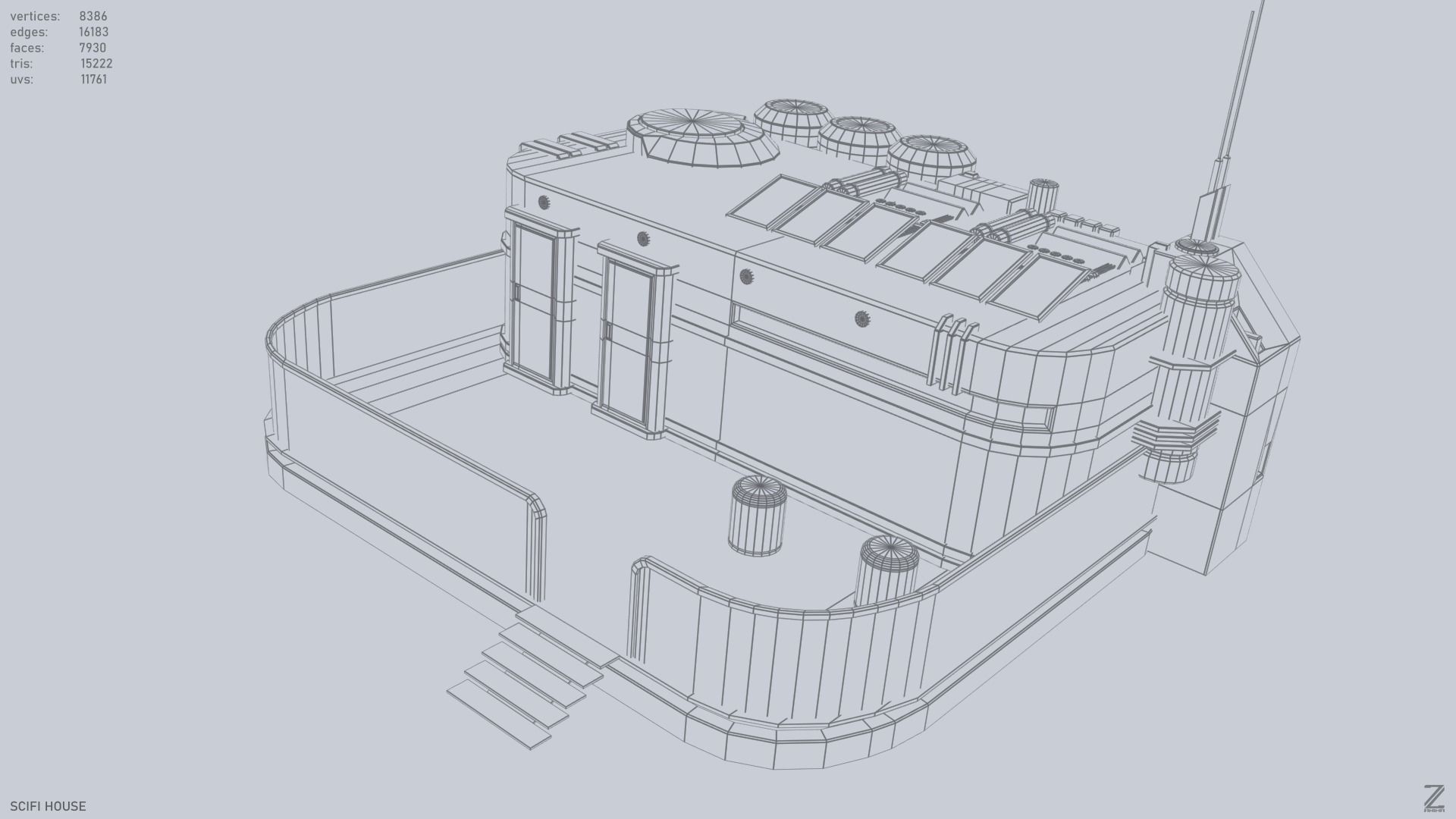 Scifi house Low-poly 3D model_10