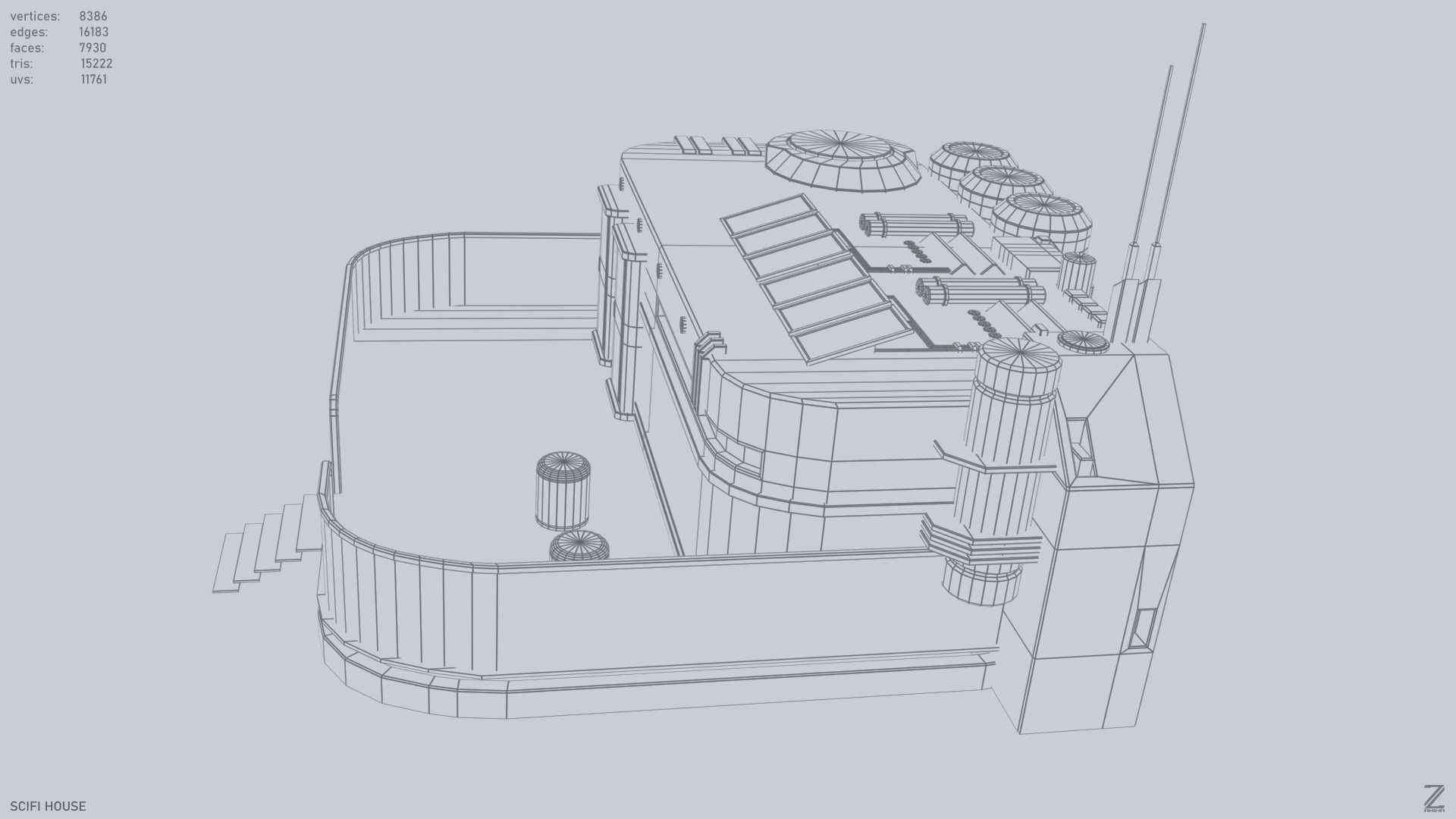 Scifi house Low-poly 3D model_11