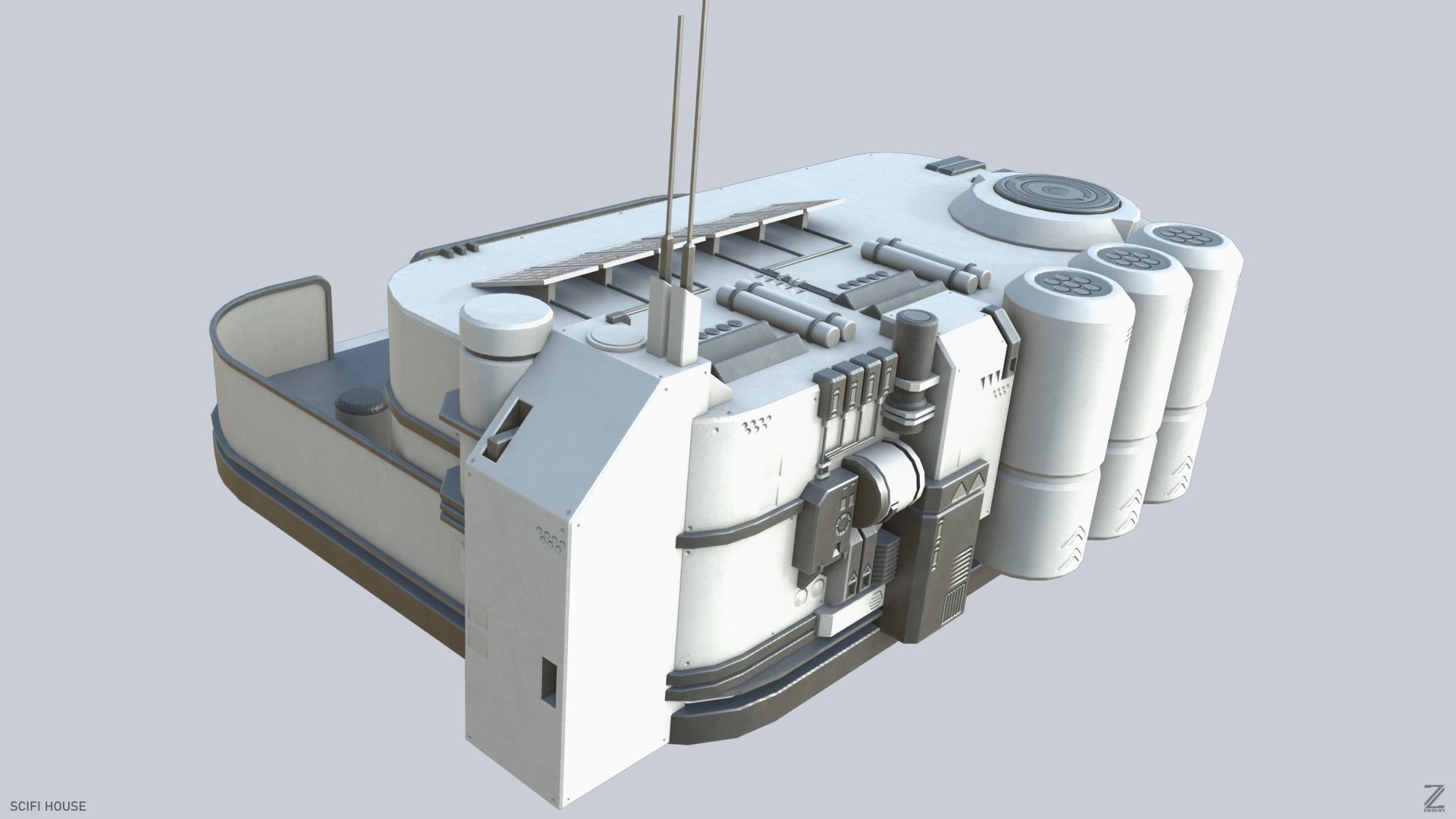 Scifi house Low-poly 3D model_6