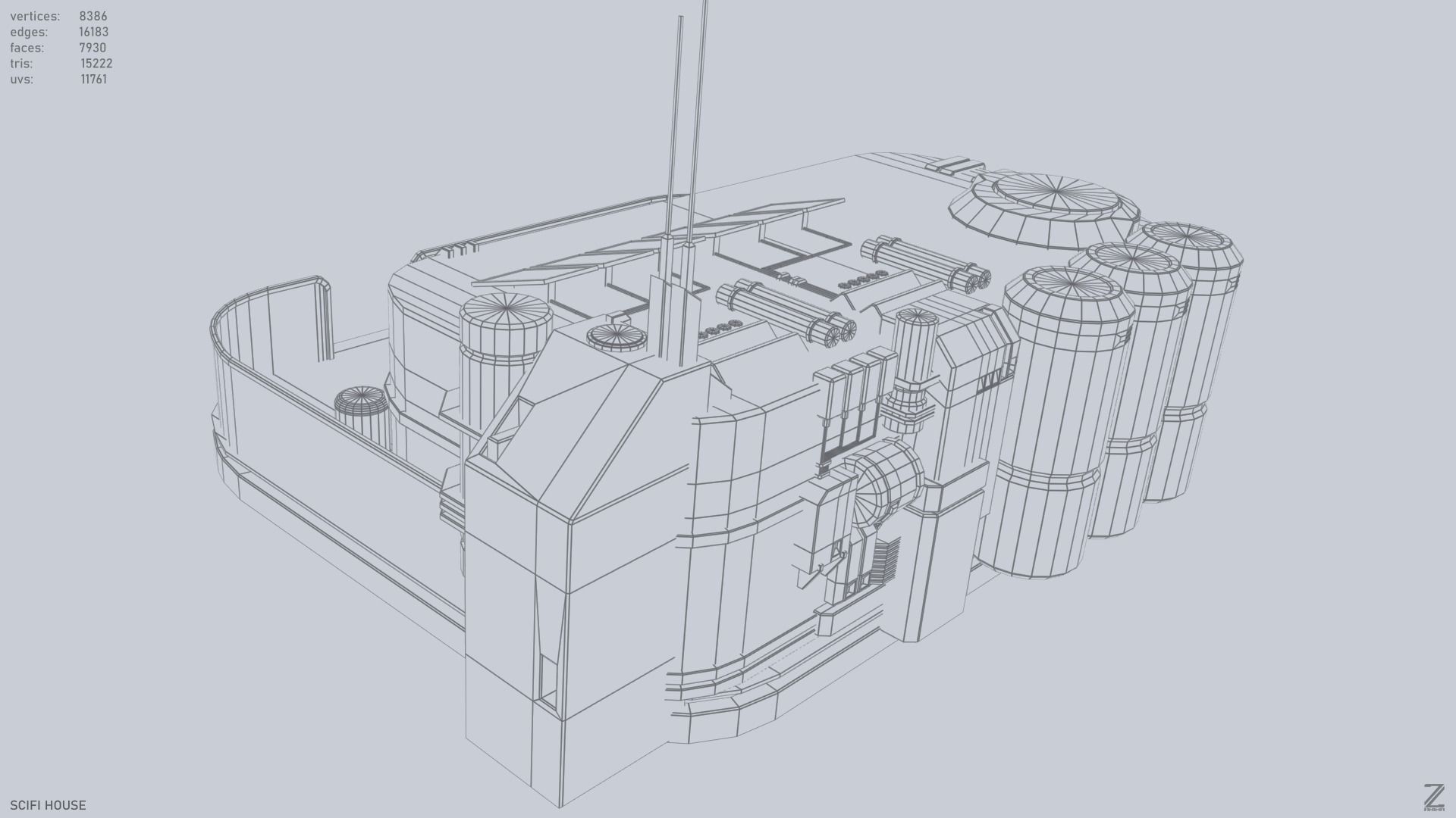 Scifi house Low-poly 3D model_12