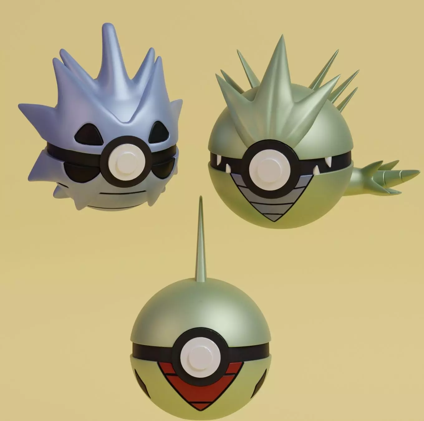 Pokemon Larvitar Pupitar Tyranitar Pokeball 3D print model