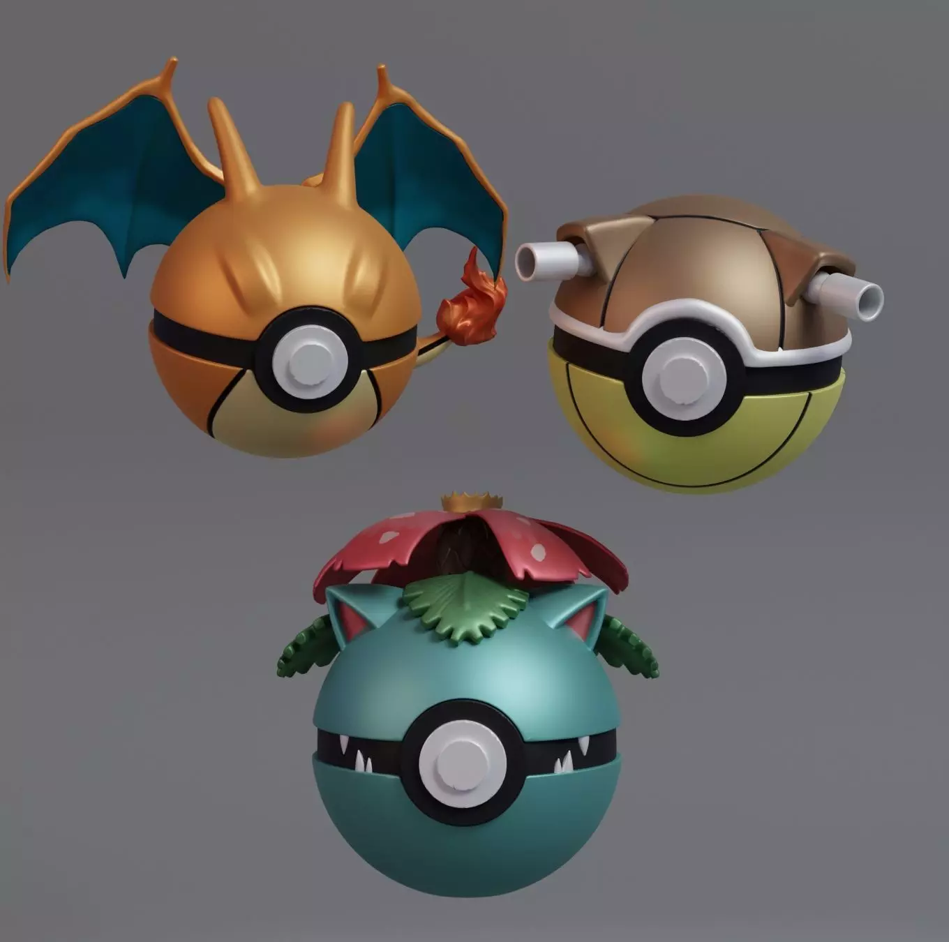 Pokemon Venusaur Charizard Blastoise Pokeball  3D print model_0