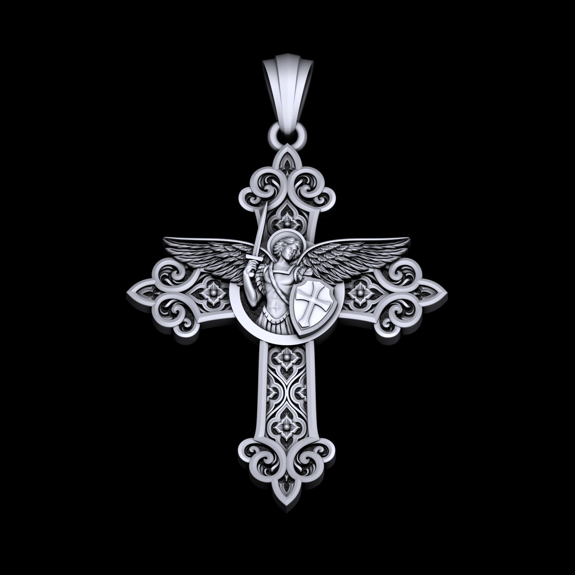 Cross with archangel Michael  3D print model_7