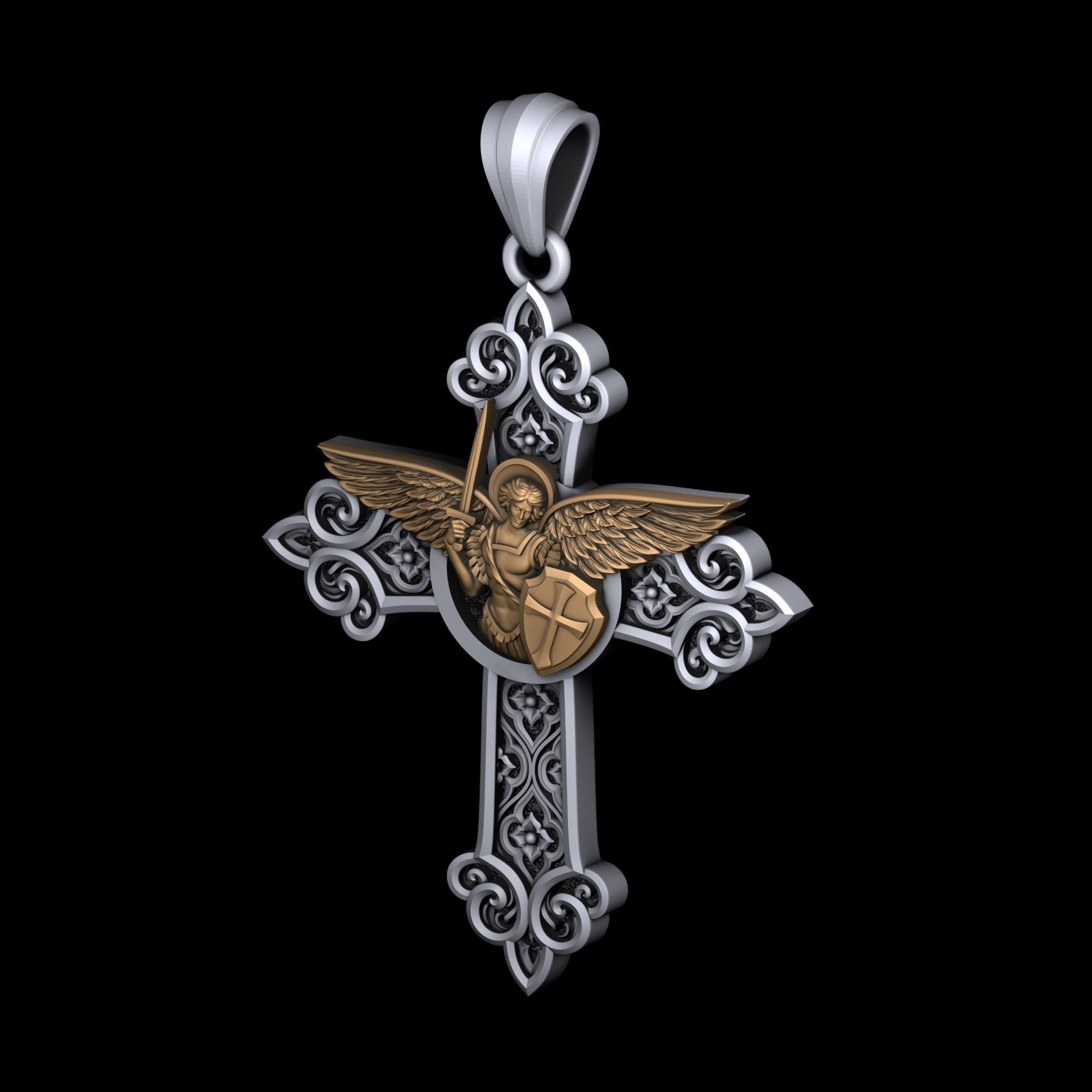 Cross with archangel Michael  3D print model_4