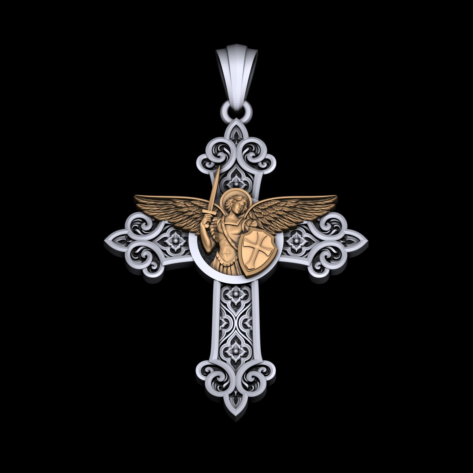 Cross with archangel Michael  3D print model_6