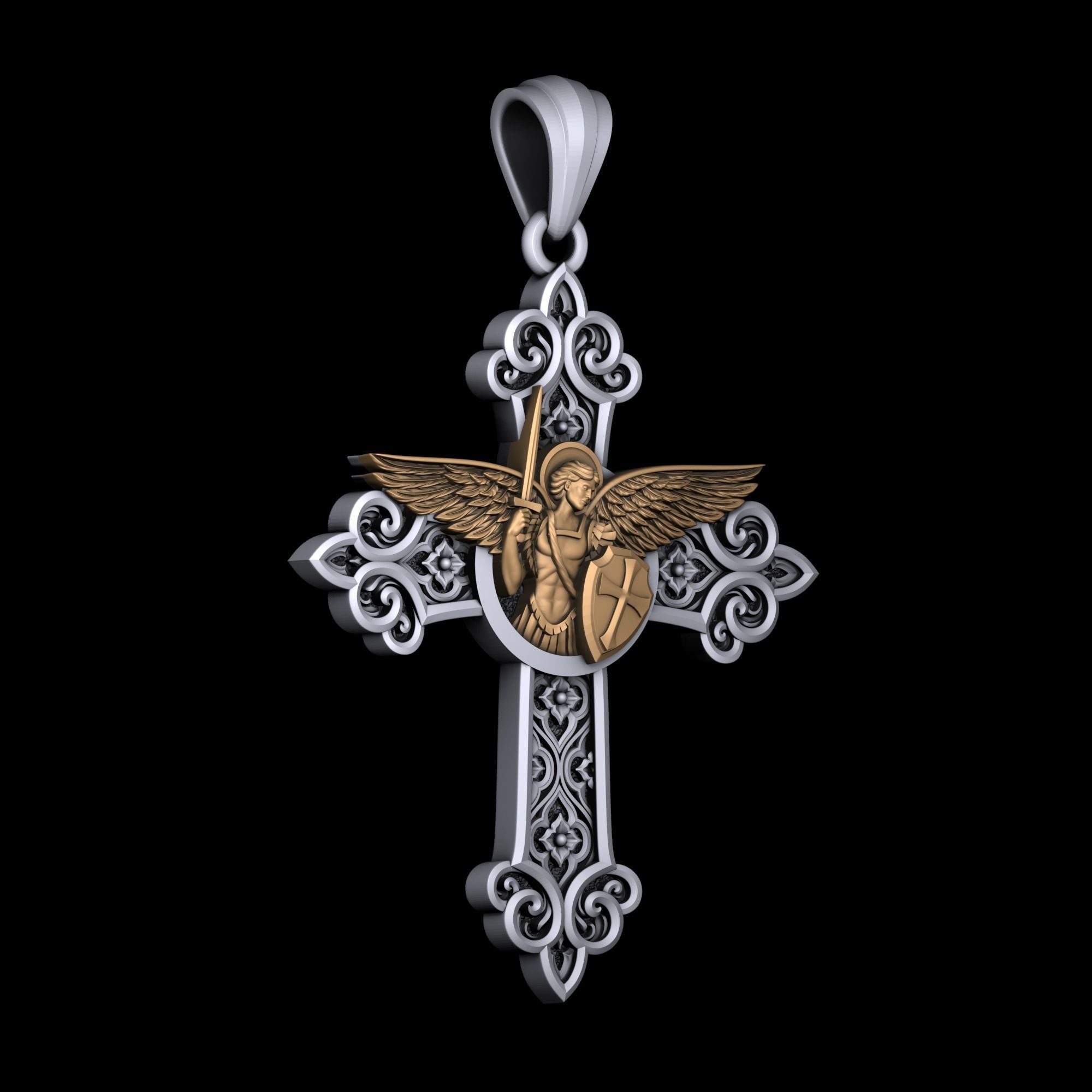 Cross with archangel Michael  3D print model_2