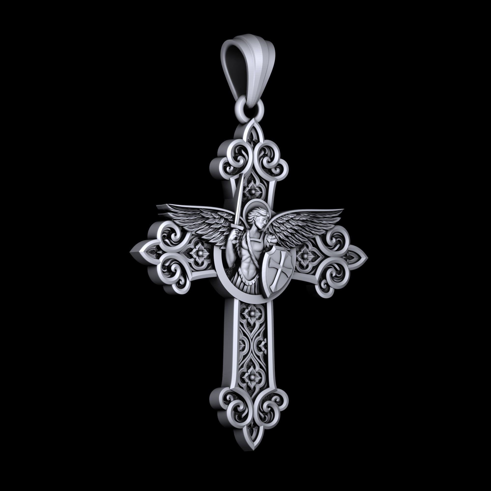 Cross with archangel Michael  3D print model_3