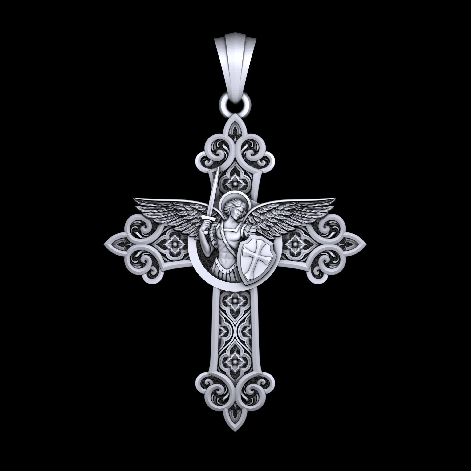 Cross with archangel Michael  3D print model_1