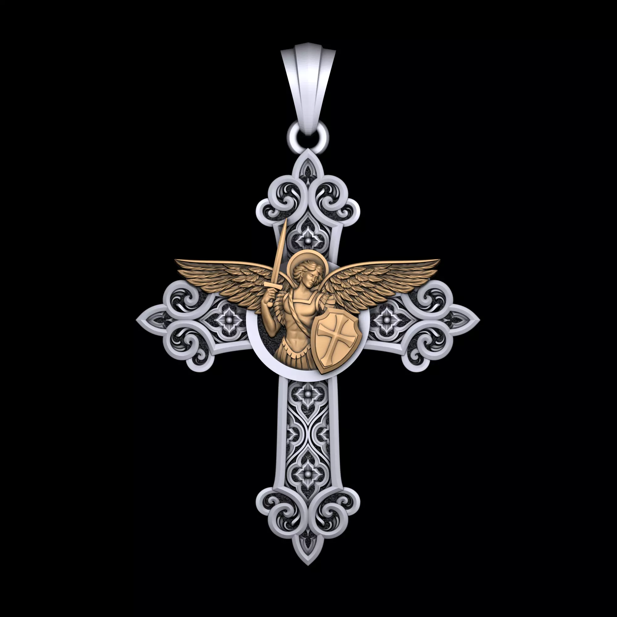 Cross with archangel Michael  3D print model_0