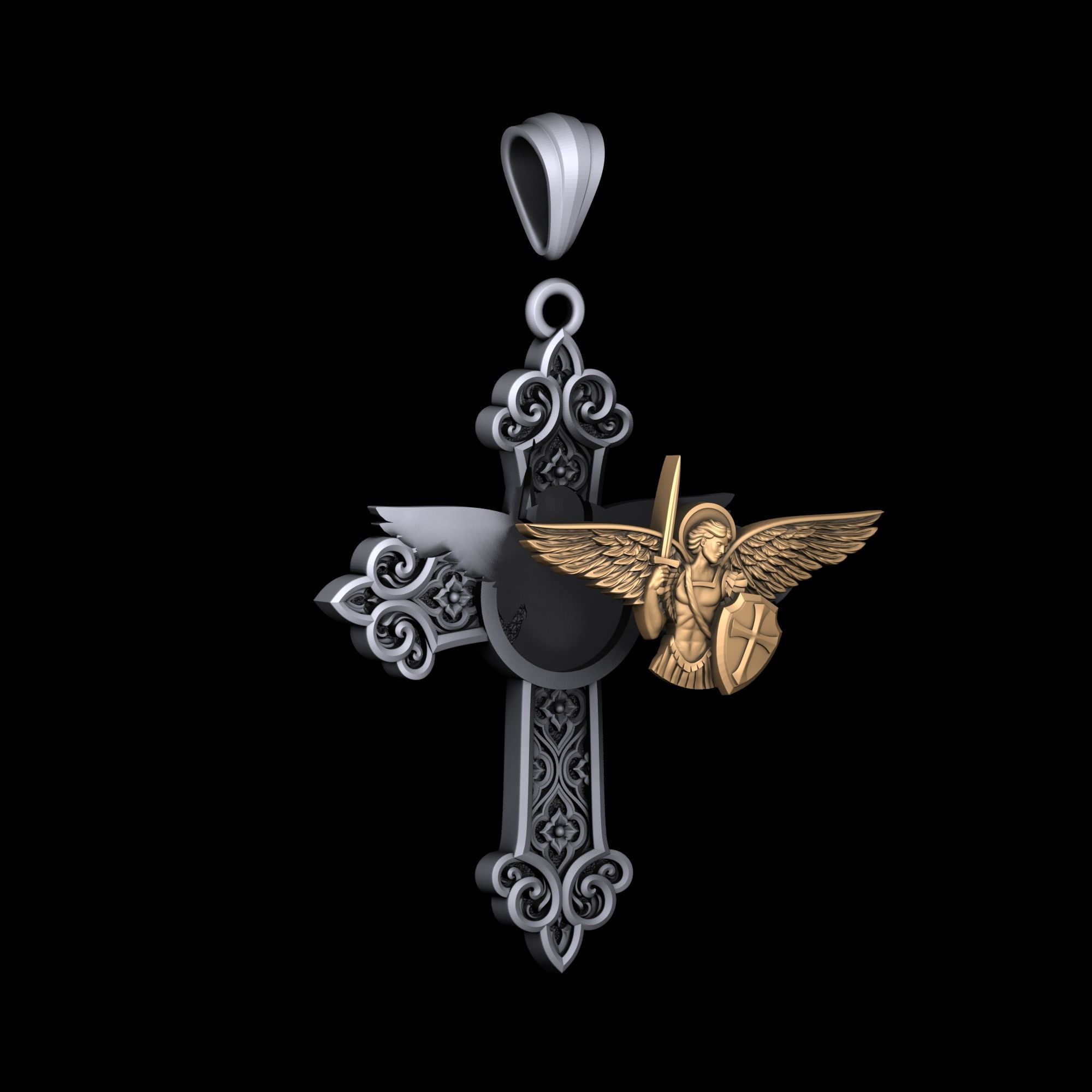 Cross with archangel Michael  3D print model_9