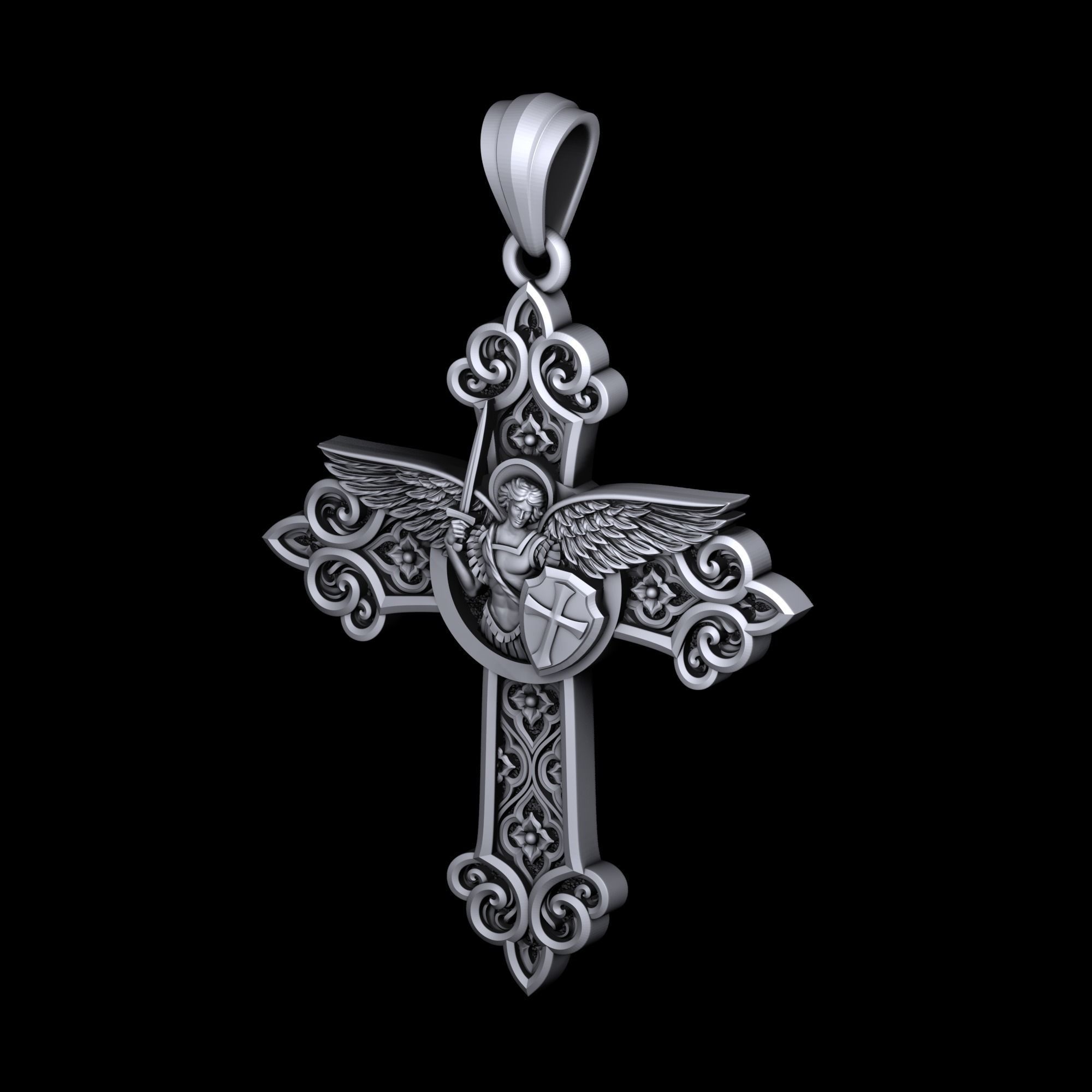 Cross with archangel Michael  3D print model_5