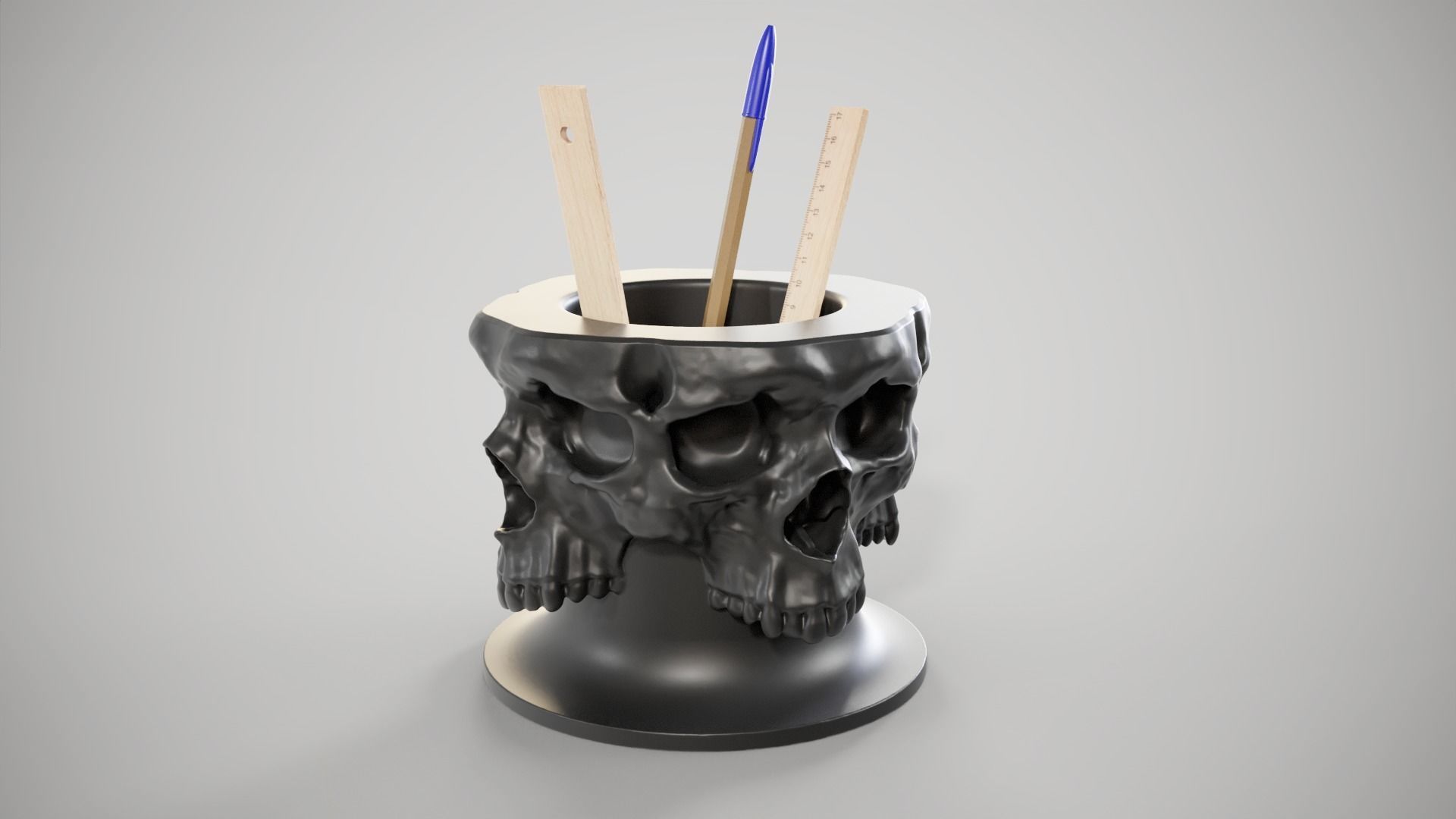 Skull - Stationery stand or vase for flowers 3D print model_1