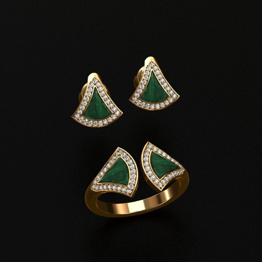 BVLGARI Ring and Earrings 3D print model_4