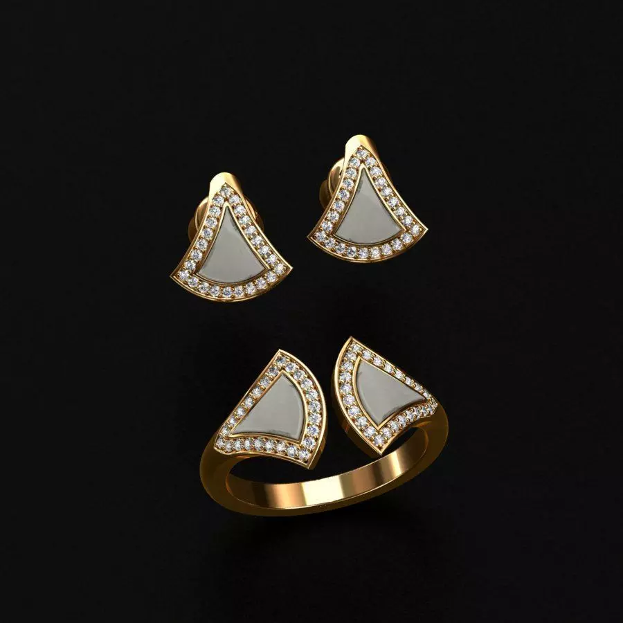 BVLGARI Ring and Earrings 3D print model_0