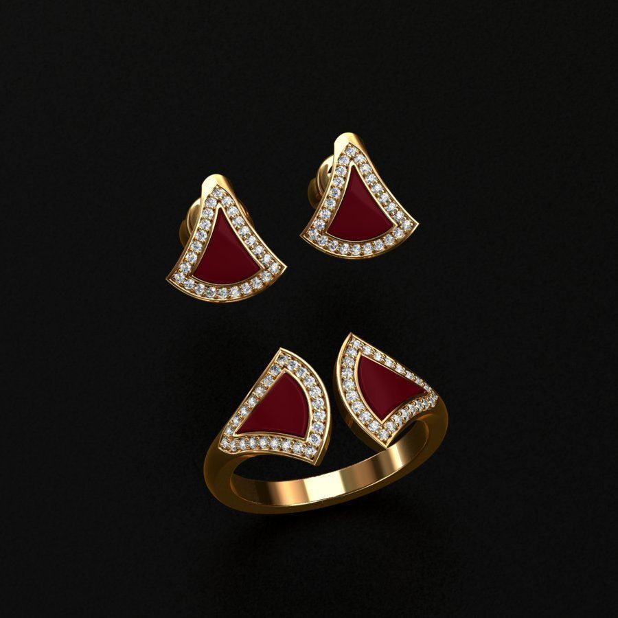 BVLGARI Ring and Earrings 3D print model_2