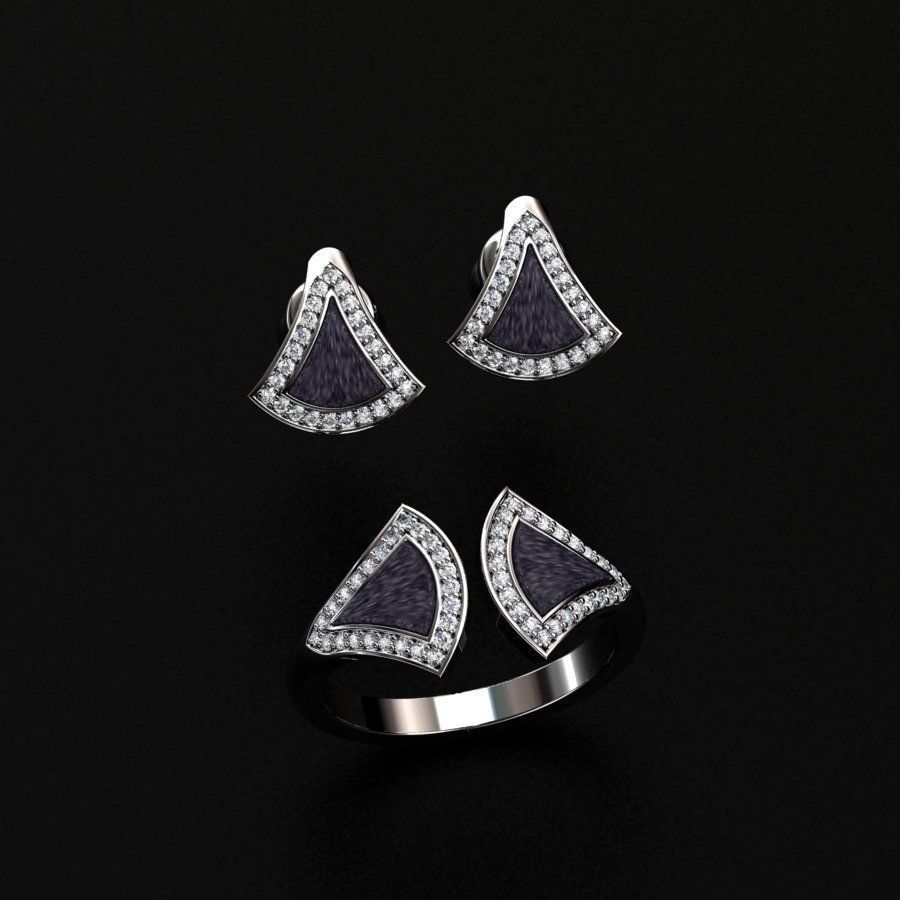 BVLGARI Ring and Earrings 3D print model_3