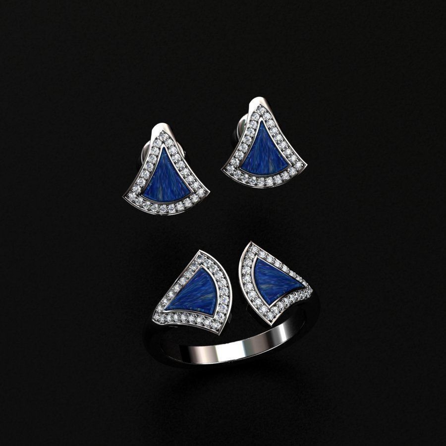 BVLGARI Ring and Earrings 3D print model_1