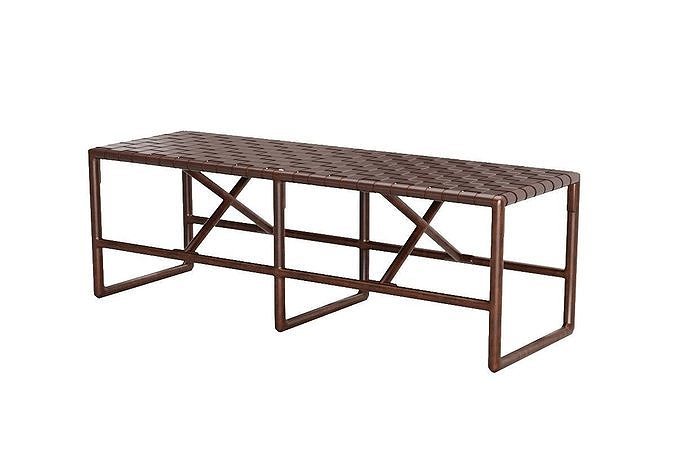 Montgomery Walnut and Leather Bench 3D model