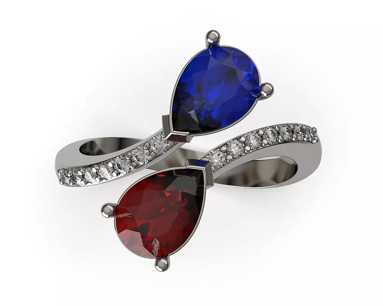 Double Stone Engagement Teardrop Pear Cut Statement Ring 39 3D print model