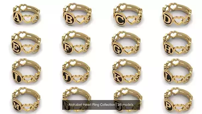Alphabet Heart Ring Collection 