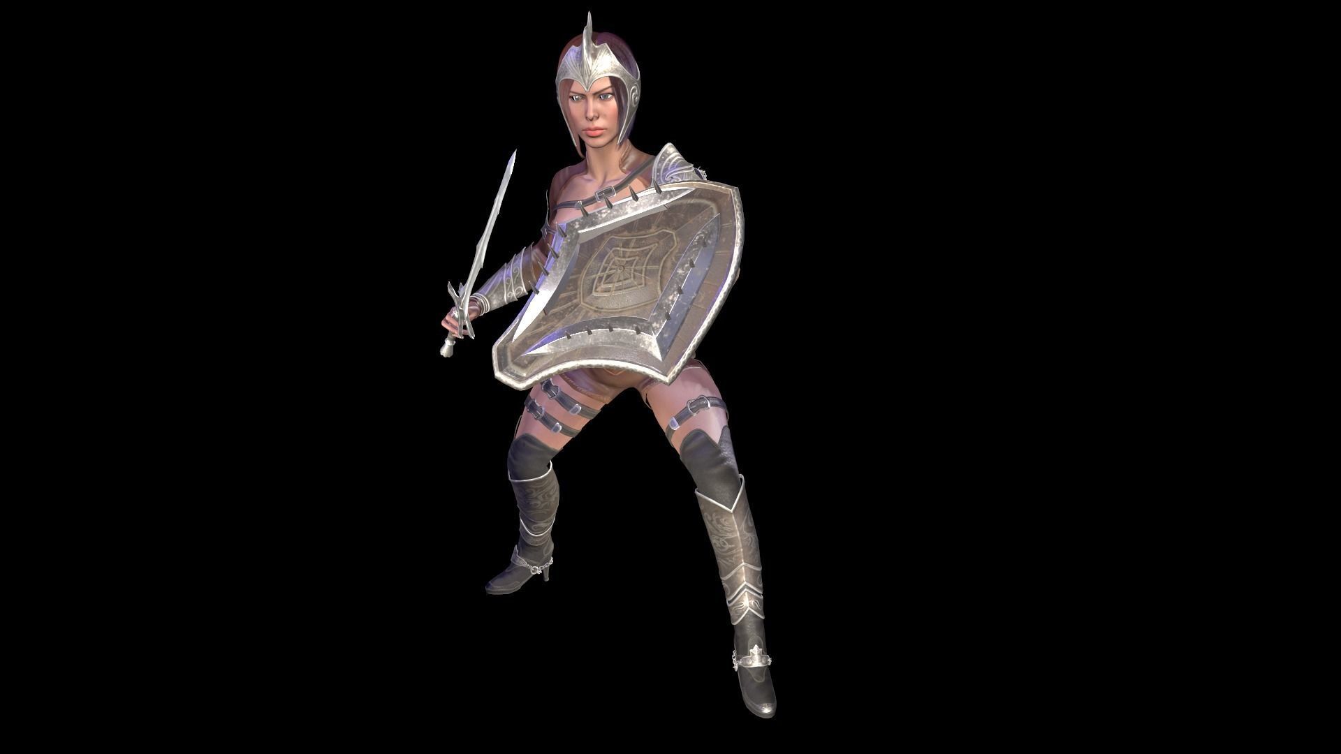 Female warrior 01 Low-poly 3D model_8