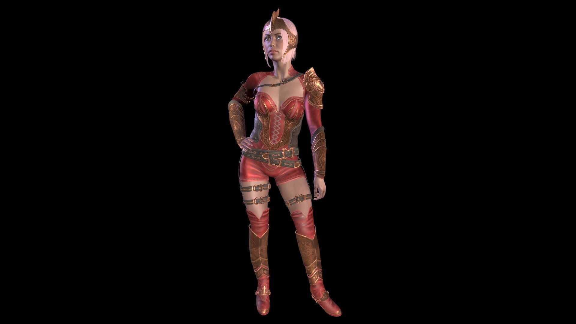 Female warrior 01 Low-poly 3D model_9