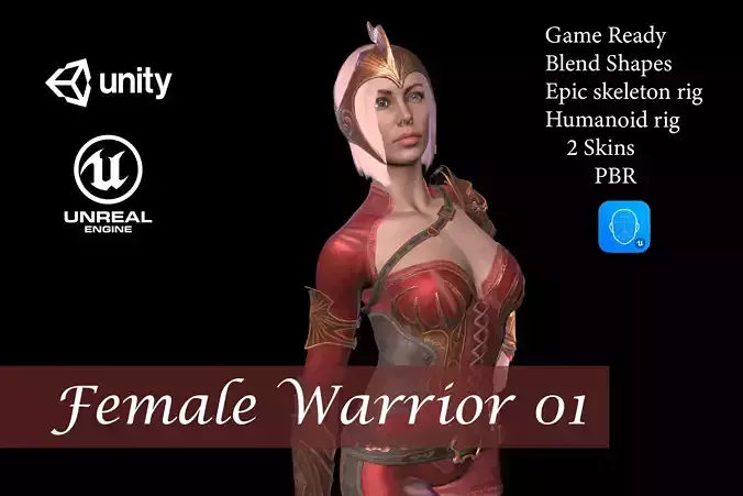 Female warrior 01 Low-poly 3D model