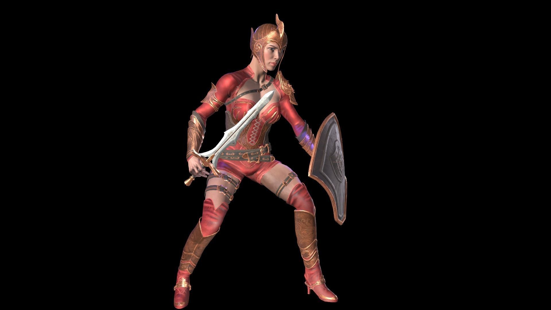 Female warrior 01 Low-poly 3D model_7