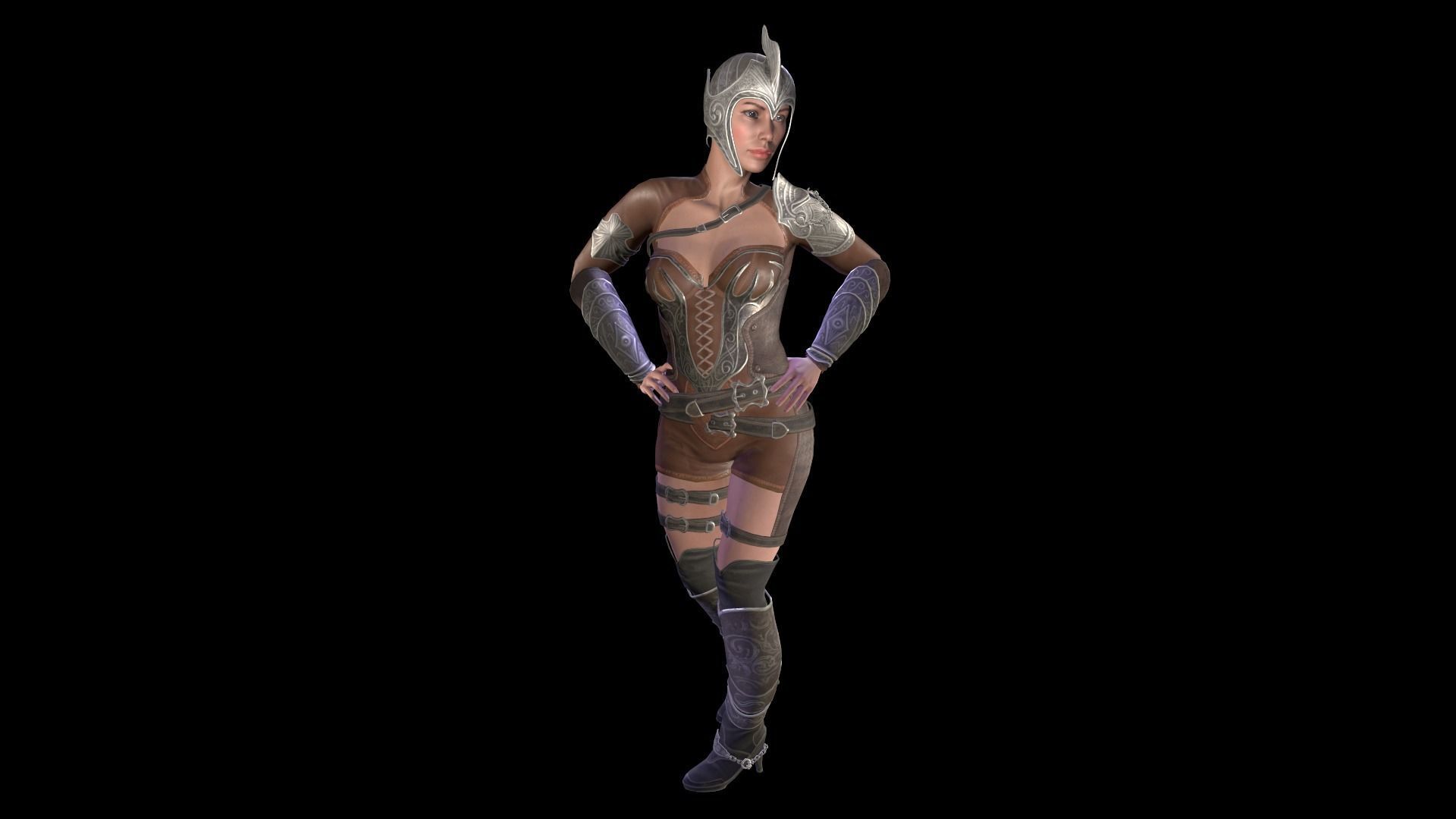 Female warrior 01 Low-poly 3D model_12
