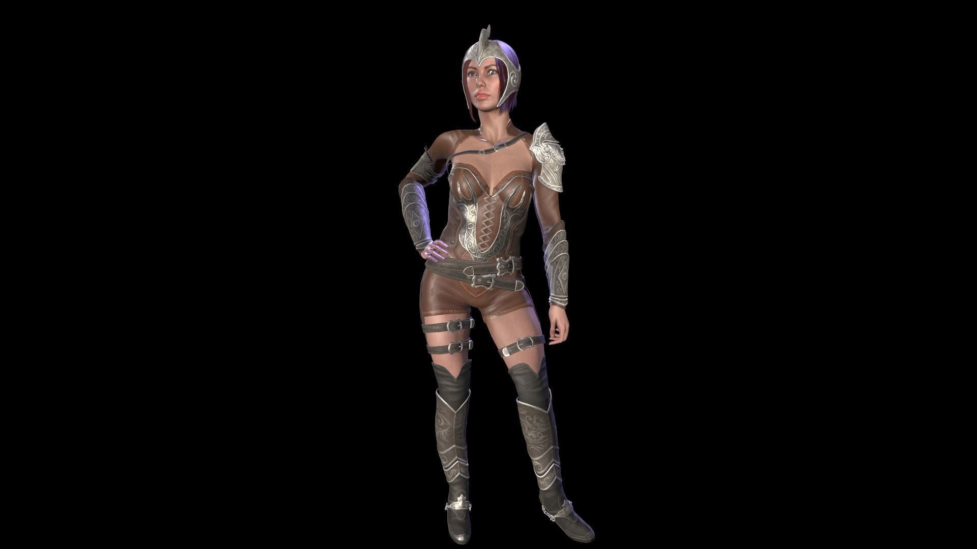 Female warrior 01 Low-poly 3D model_10