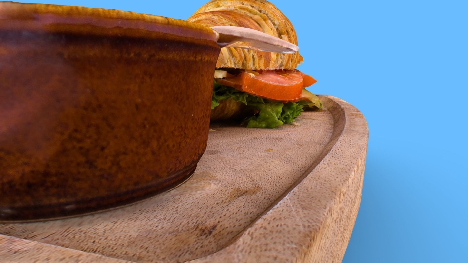 Croissant with tomato pickled cucumber greens and sausage 3D model_6