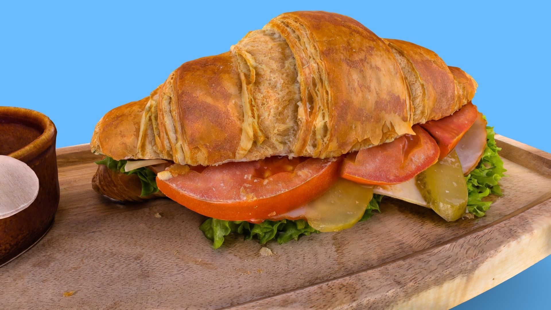 Croissant with tomato pickled cucumber greens and sausage 3D model_17