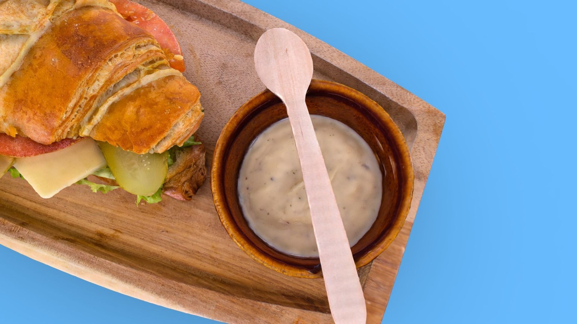 Croissant with tomato pickled cucumber greens and sausage 3D model_4