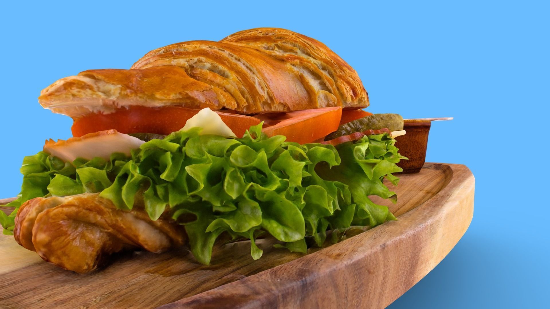 Croissant with tomato pickled cucumber greens and sausage 3D model_14