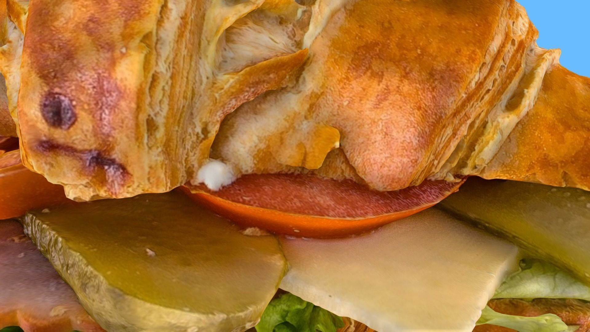 Croissant with tomato pickled cucumber greens and sausage 3D model_12