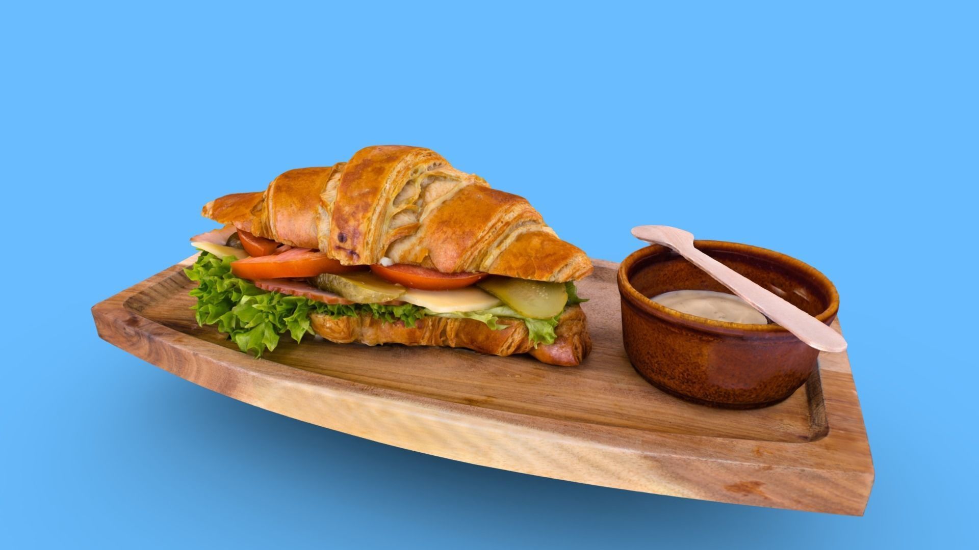 Croissant with tomato pickled cucumber greens and sausage 3D model_3