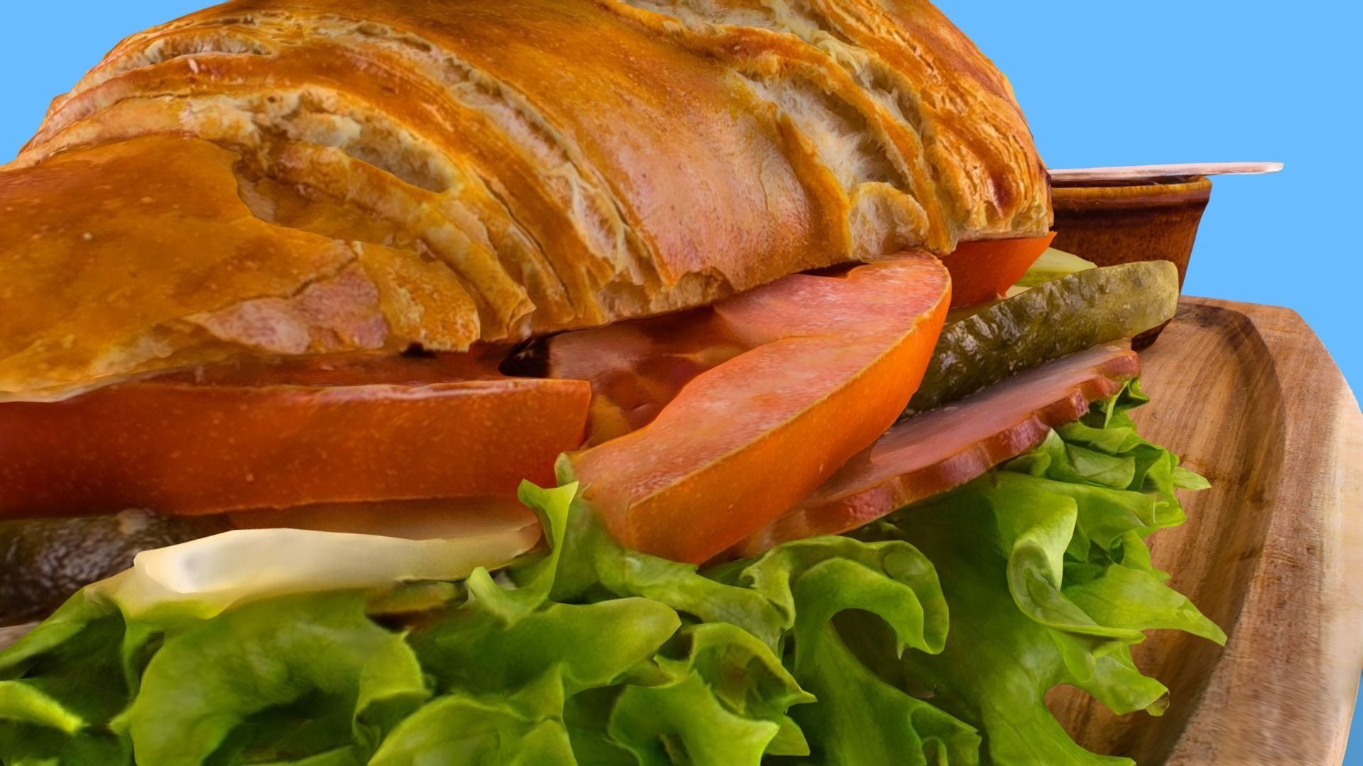 Croissant with tomato pickled cucumber greens and sausage 3D model_11