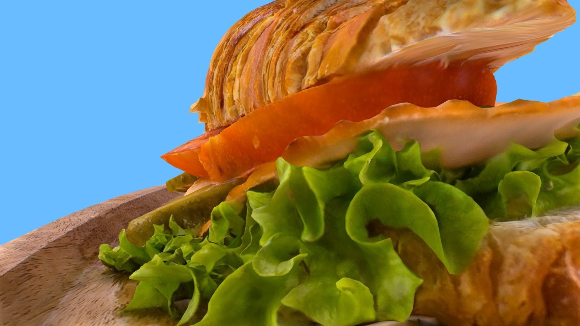 Croissant with tomato pickled cucumber greens and sausage 3D model_18