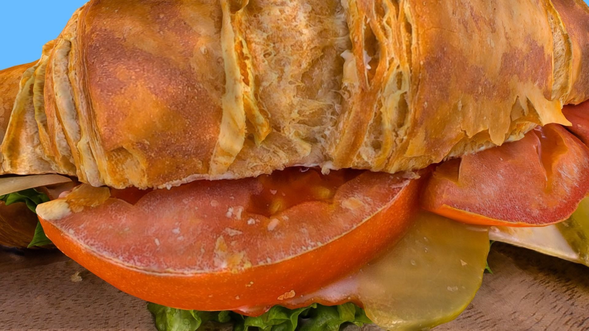 Croissant with tomato pickled cucumber greens and sausage 3D model_19