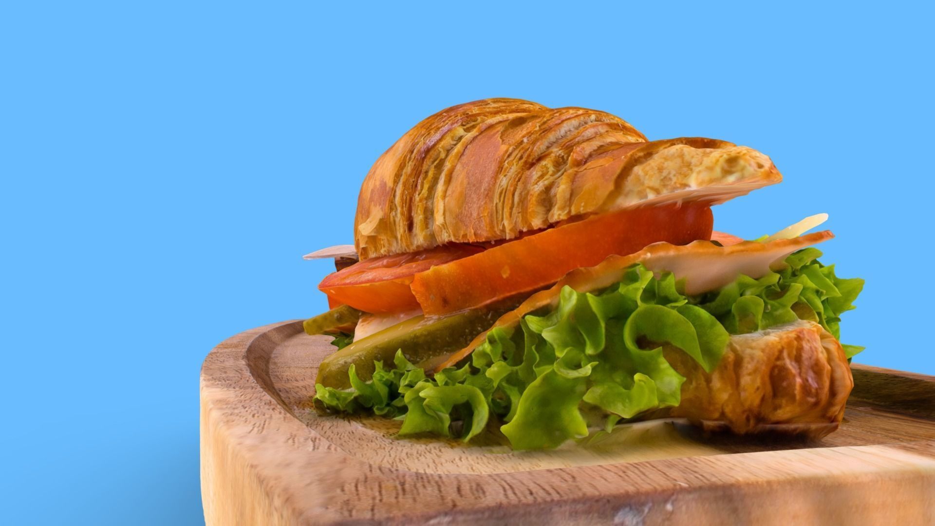 Croissant with tomato pickled cucumber greens and sausage 3D model_2