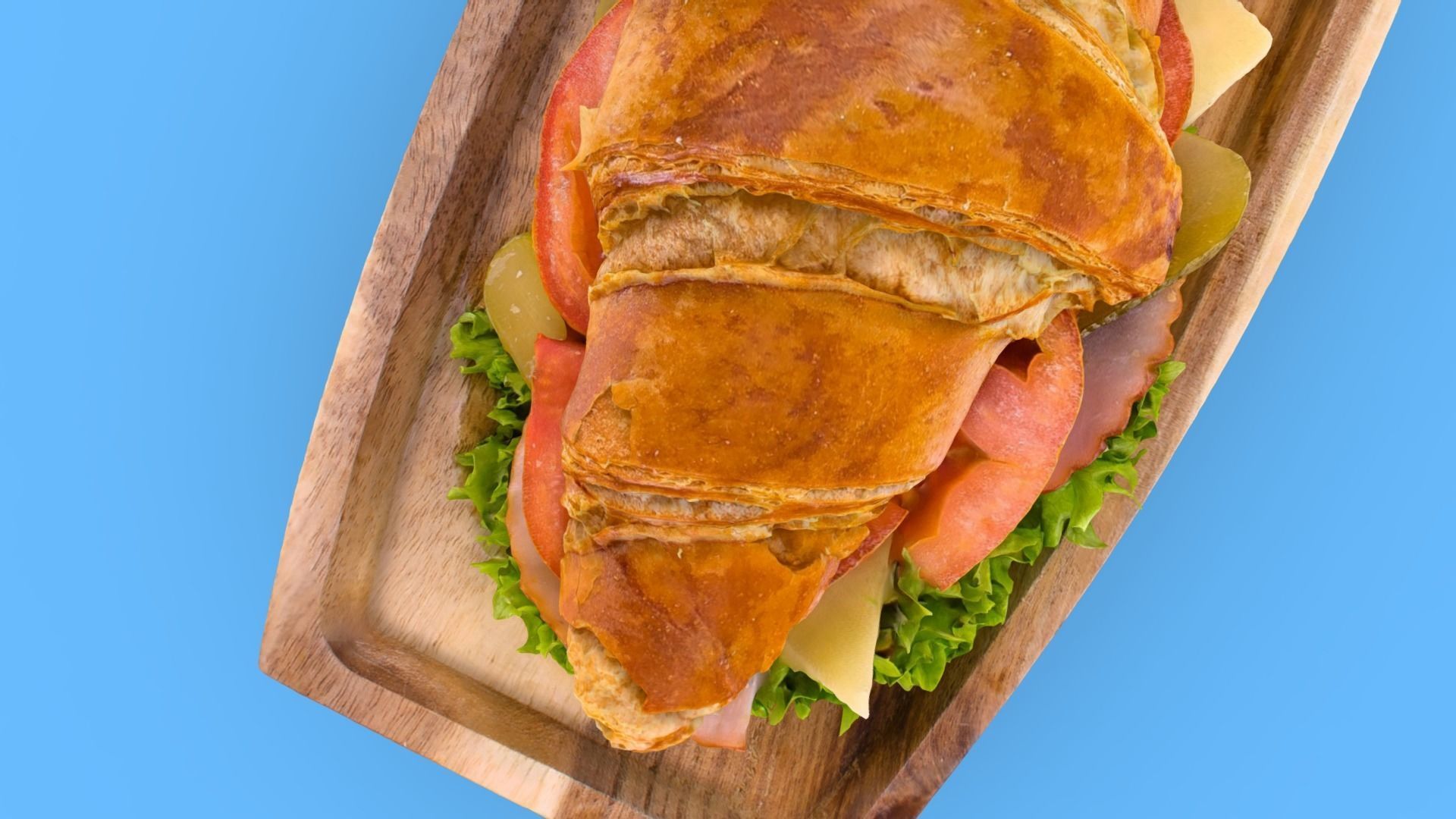 Croissant with tomato pickled cucumber greens and sausage 3D model_5