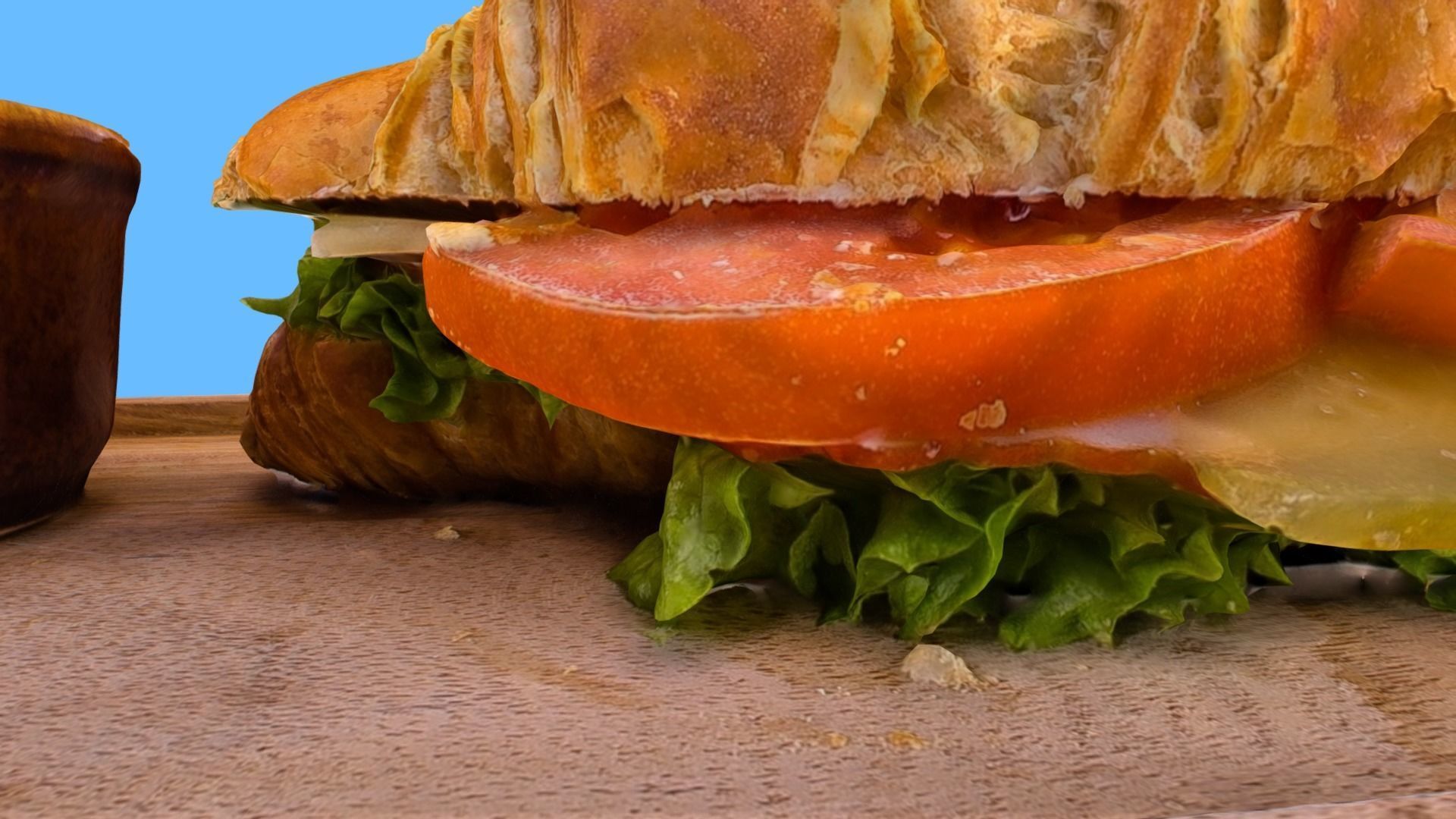 Croissant with tomato pickled cucumber greens and sausage 3D model_9