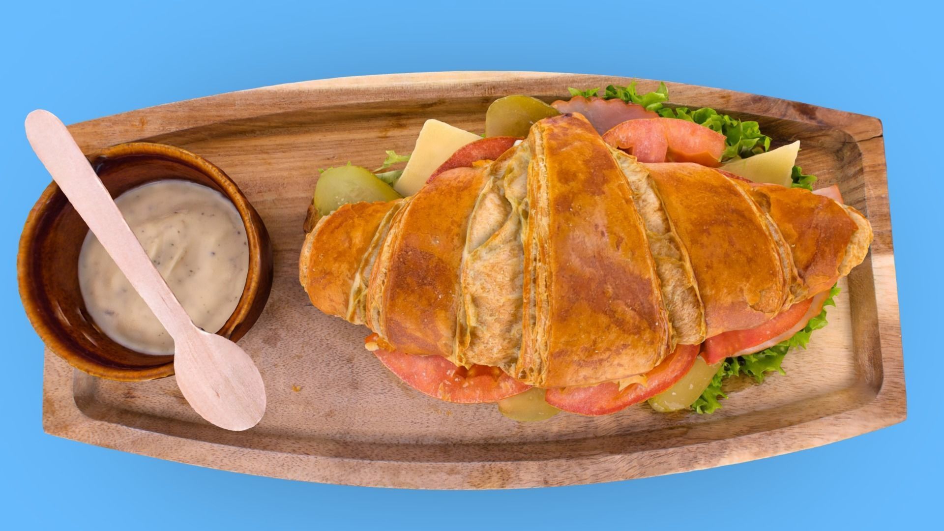 Croissant with tomato pickled cucumber greens and sausage 3D model_1