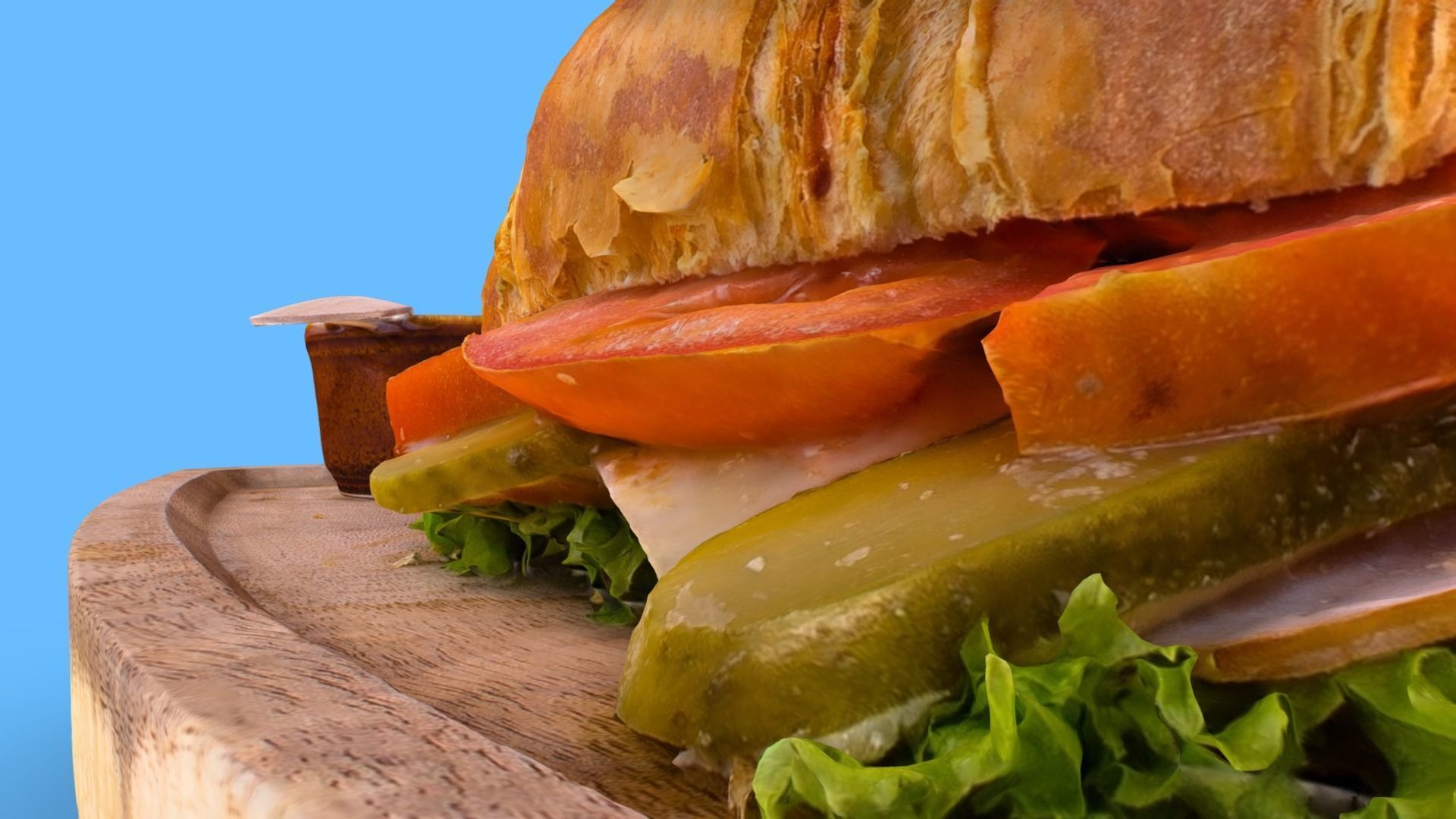 Croissant with tomato pickled cucumber greens and sausage 3D model_15