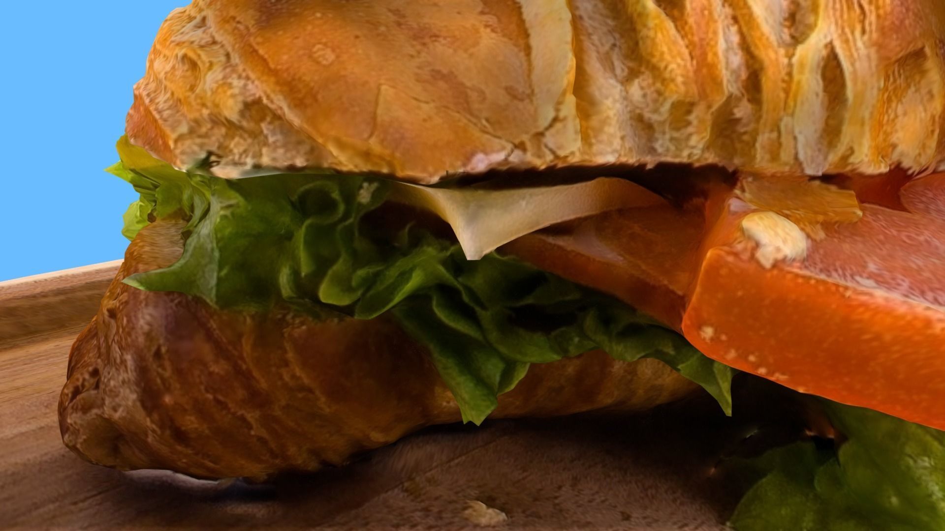 Croissant with tomato pickled cucumber greens and sausage 3D model_7