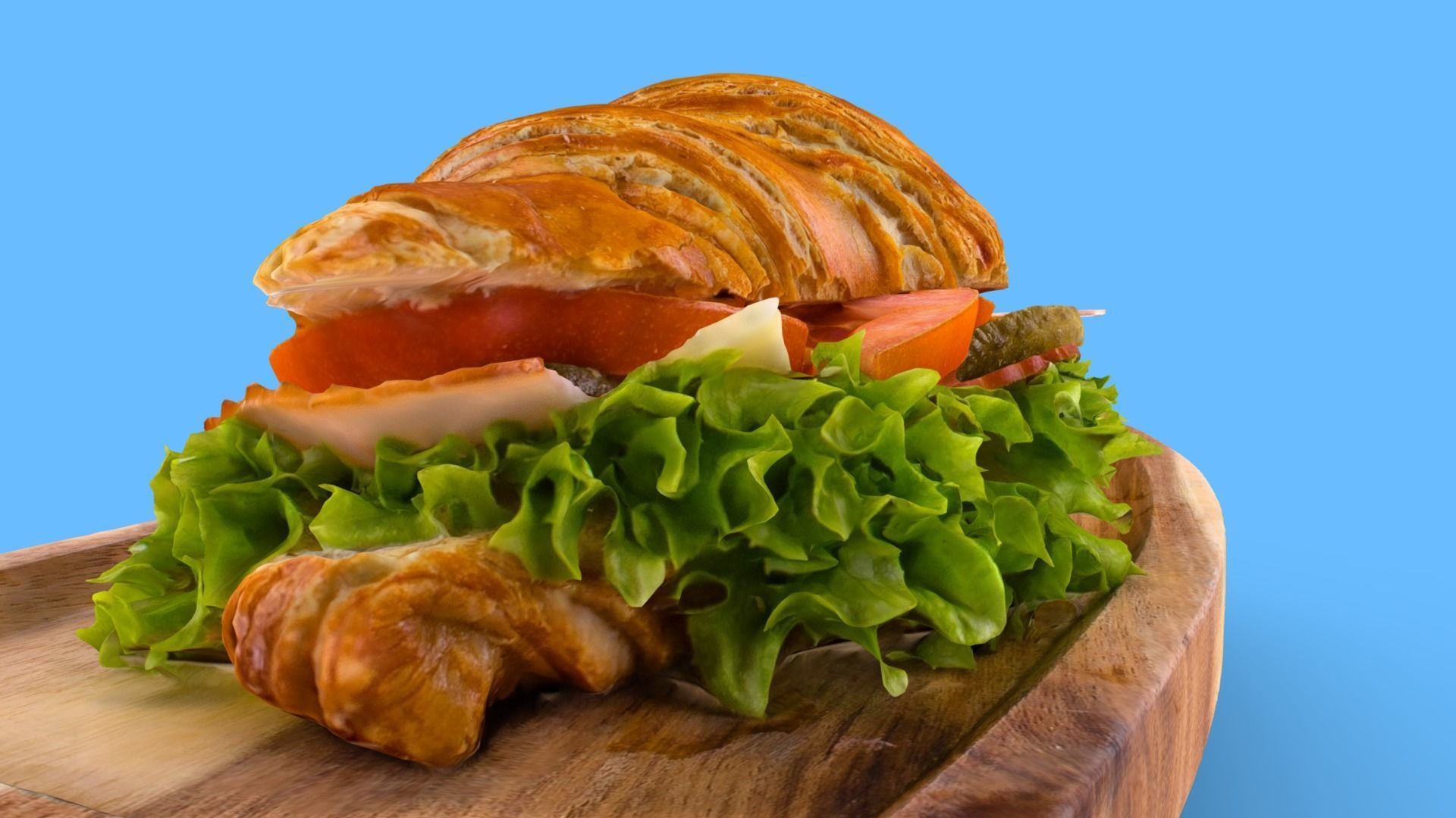 Croissant with tomato pickled cucumber greens and sausage 3D model_13