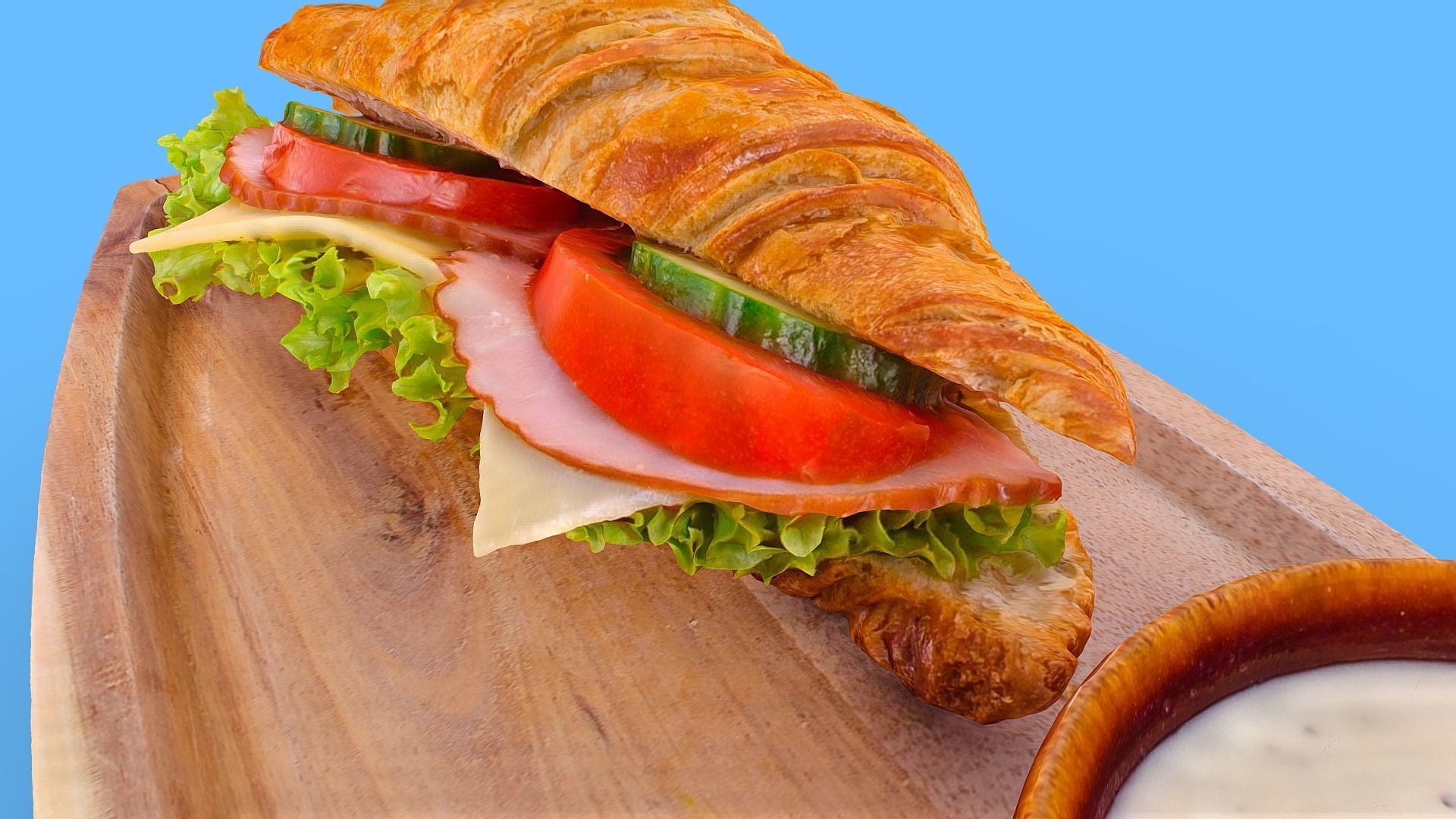 Croissant with Ham Tomato Cucumber and Greens obj gltf usdz 3D model_17