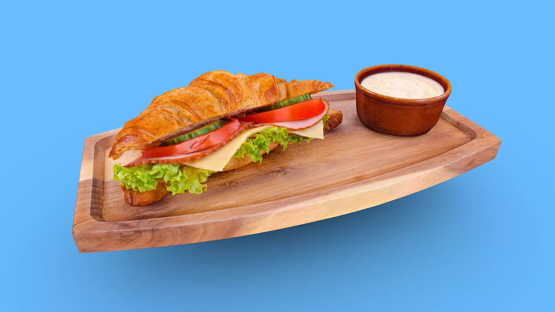 Croissant with Ham Tomato Cucumber and Greens obj gltf usdz 3D model_0