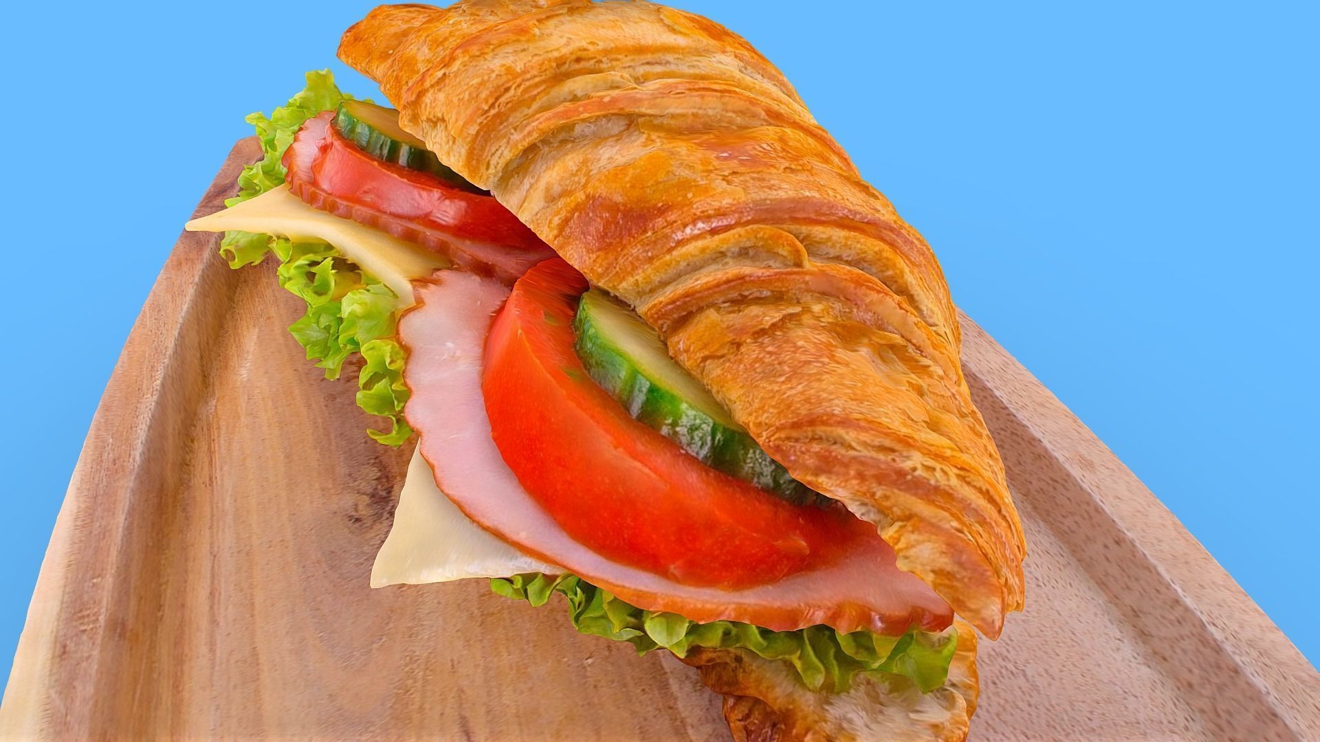 Croissant with Ham Tomato Cucumber and Greens obj gltf usdz 3D model_2