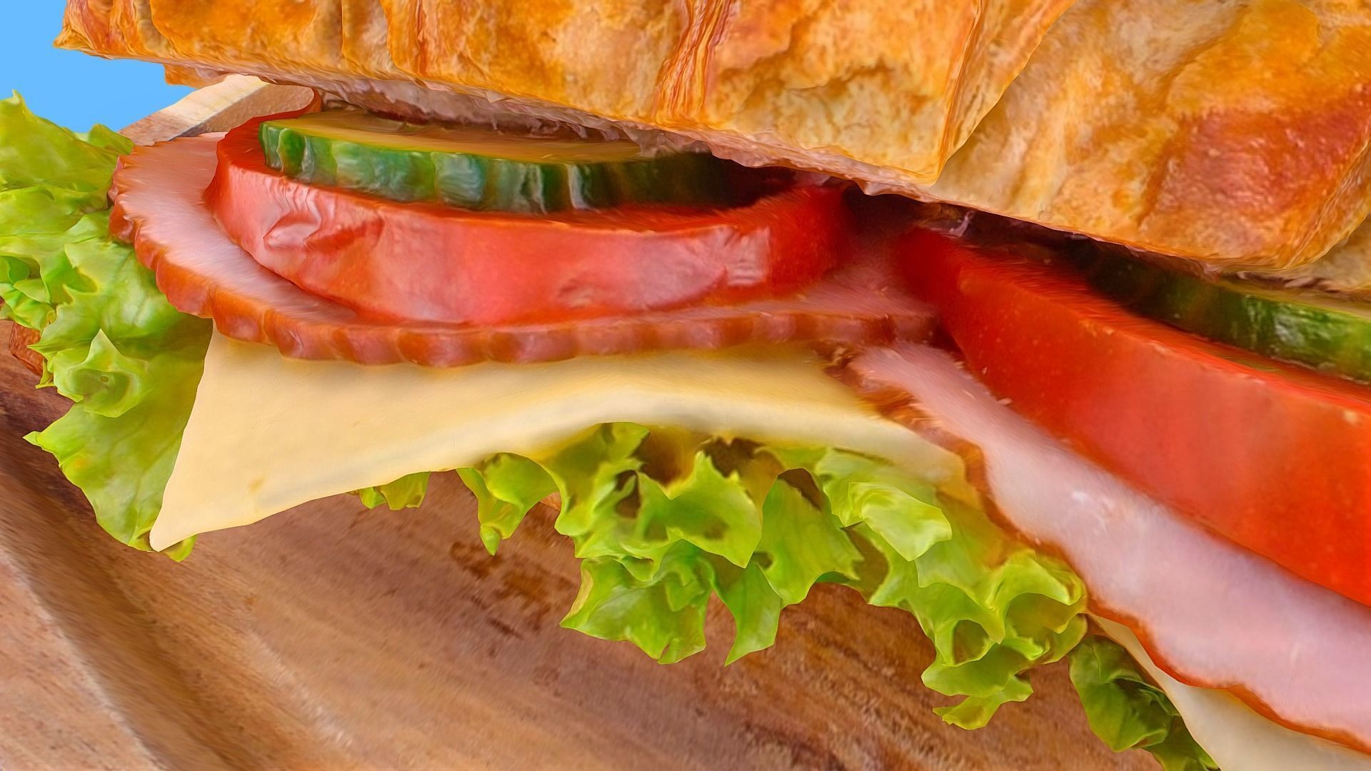 Croissant with Ham Tomato Cucumber and Greens obj gltf usdz 3D model_18